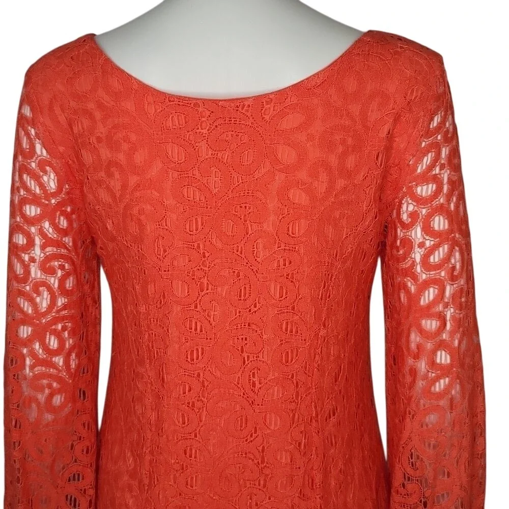Umgee Orange Lace Long Bell Sleeve Dress‎